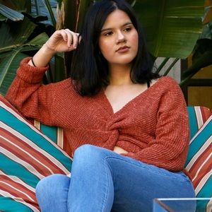 knit open back cross top... rust (red)